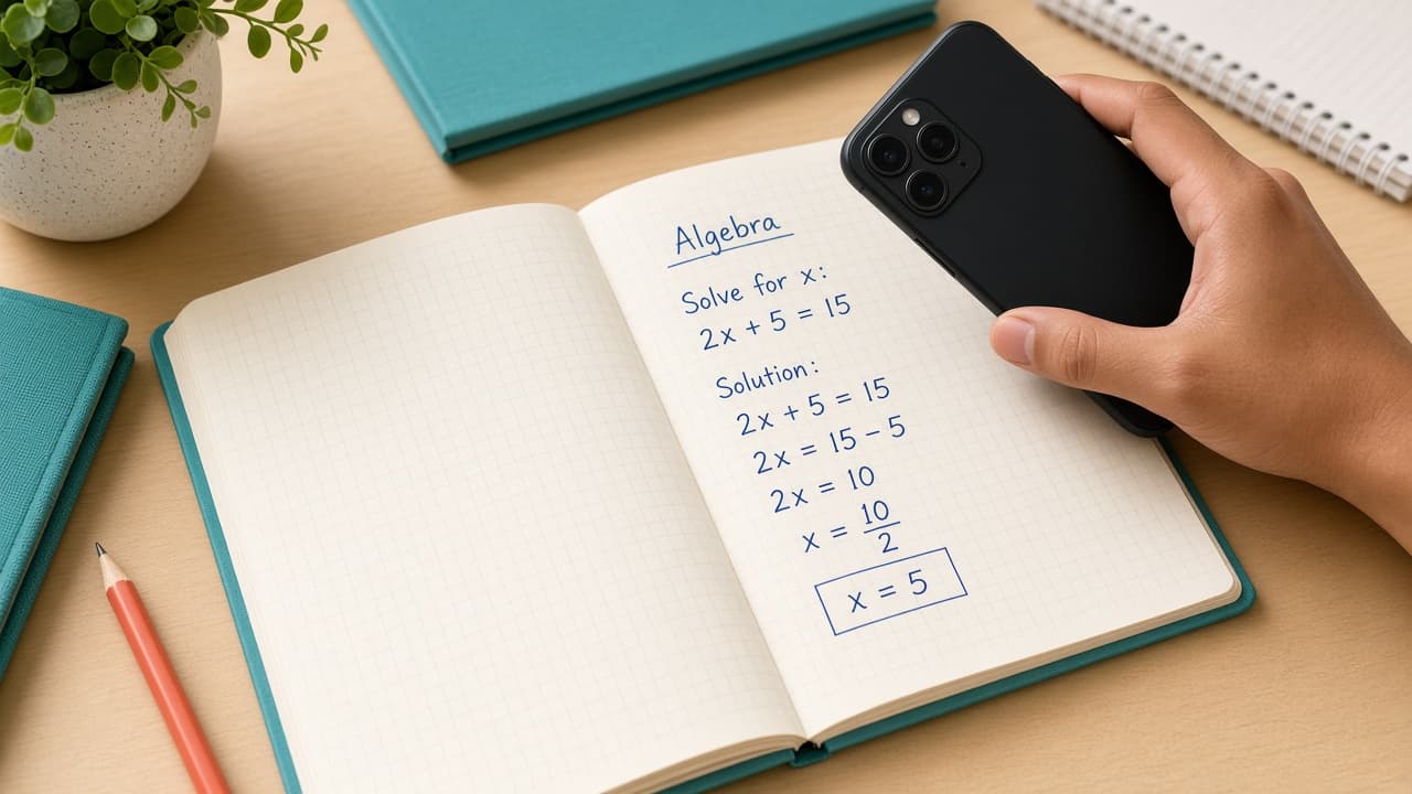 Student photographing a handwritten CBSE NCERT solution to grade