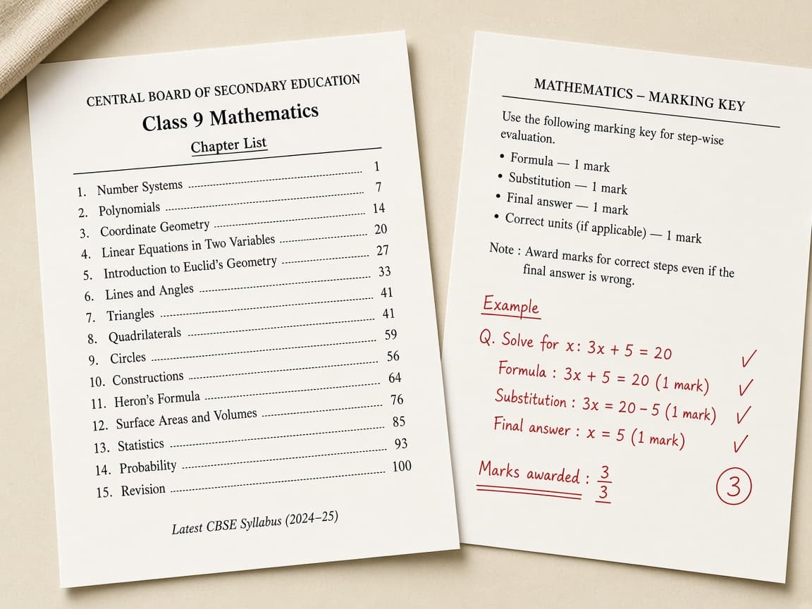 CBSE-style marking key next to an NCERT chapter list