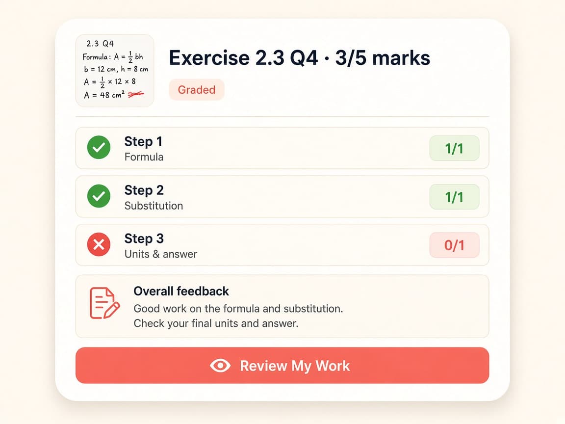 Snap & Grade result with CBSE step marks and a writing tip